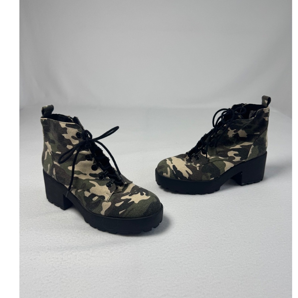Grunge Y2K Rocket Dog Womens 8 Platform Boots Camo Canvas Lug Sole Lace Up Zip